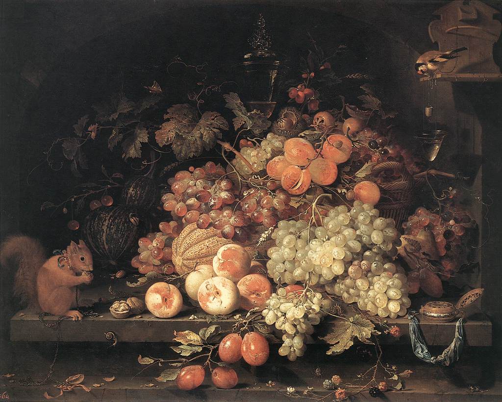 Fruit Still-Life with Squirrel and Goldfinch g